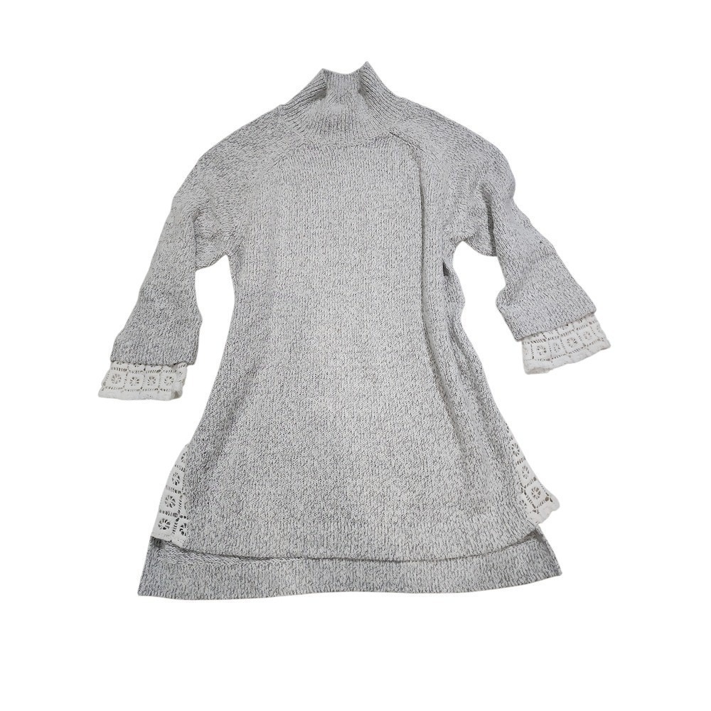 French Connection Sweater Womens Medium Gray Crochet Lace Boho Cottagecore